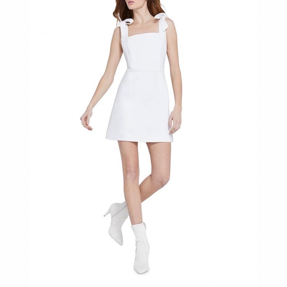 ALICE + OLIVIA - MARYANN TIE SHOULDER MINI DRESS - White Jean Dress Jumper - Picture 12 of 12
